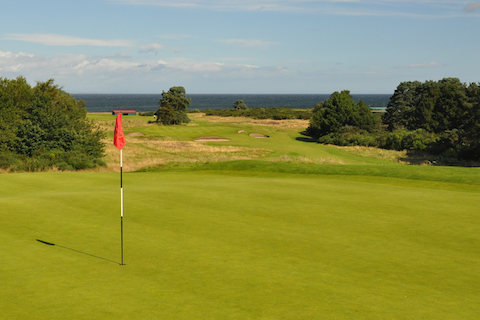 13th green with 14th hole behind, Nairn